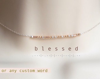 Morse Code Necklace • Blessed Necklace best friend gifts  bridesmaid Gift necklace rose gold and silver morse code jewelry thank you gift