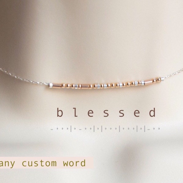Morse Code Necklace • Blessed Necklace best friend gifts  bridesmaid Gift necklace rose gold and silver morse code jewelry thank you gift