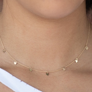 Gold Luminous and Delicate Sophisticated Dainty Jewelry Necklace. Minimalist Style Perfect for Layering. Tiny Hearts All Around