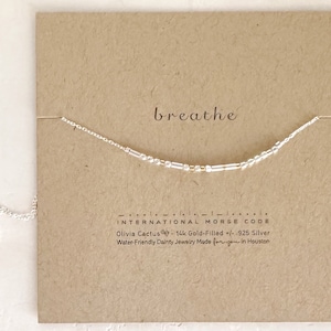 Custom Morse Code Silver Necklace - Personalized Gift Morse Code Jewelry Breathe Necklace Remember to Breathe Yoga Relax Yogi Gift