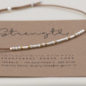 Pulsera de hilo con código Morse o pulsera de plata personalizada con código Morse. Regalos de ánimo como: pronta recuperación, afirmación, para el duelo y motivación. imagen 10