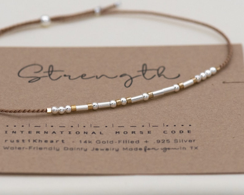 Pulsera de hilo con código Morse o pulsera de plata personalizada con código Morse. Regalos de ánimo como: pronta recuperación, afirmación, para el duelo y motivación. imagen 10