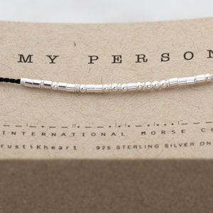 Boyfriend Gift Morse Code Bracelet Valentines Day Gift My Person Morse Code Manly Gift Bracelet Dainty Thin String Bracelet for Guys Black