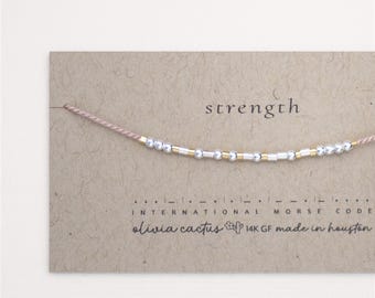 Personalized Sterling Silver Morse Code Bracelet: Hidden Message Gift. On Cord, Gold-Filled Spacers.