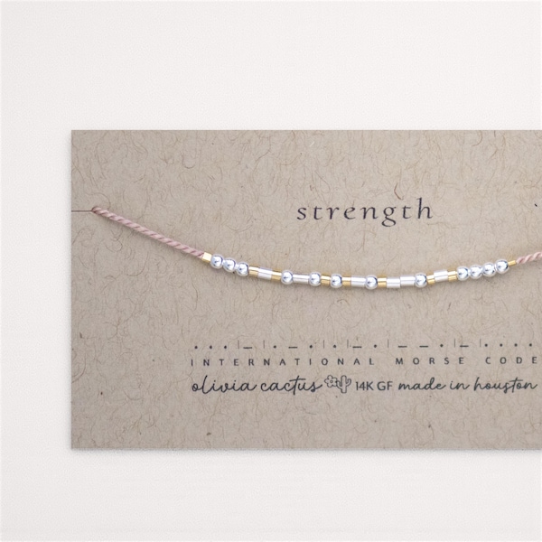 Personalized Sterling Silver Morse Code Bracelet: Hidden Message Gift. On Cord, Gold-Filled Spacers.