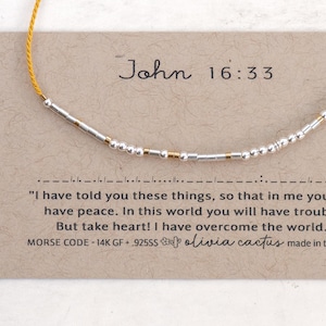 Sterling Silver Morse Code Bracelet, John 16:33, Christian Gift