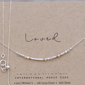 Custom Morse Code Silver Necklace. Loved on Morse Code or Customize to Spell Any Name or Phrase in Morse Code. On Personalized Printed Card