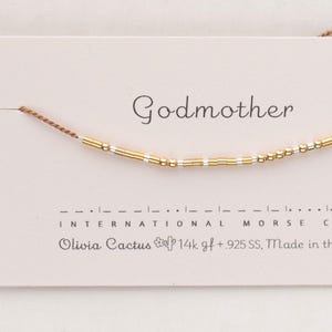 Godmother Gold Morse Code Bracelet. Perfect Gift for Godmothers or Customize to Any Word or Name. Dots and Dashes in 14k Gold-Filled Beads