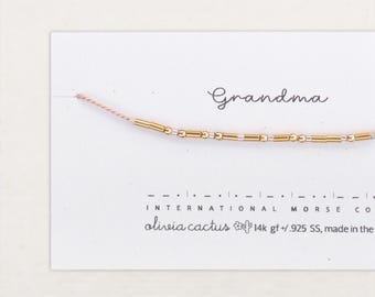 Grandma Morse Code Bracelet. Or Nana, Gigi, Personalized Gold Gift