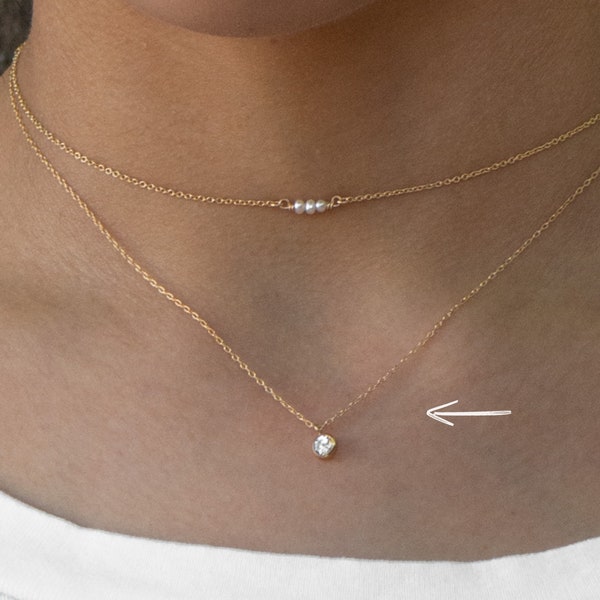 Sliding CZ Drop Charm - Size Comparable to .25 Ct - Chain Necklace - Med Stone Size (Smaller than our Nasreen Necklace Stone)