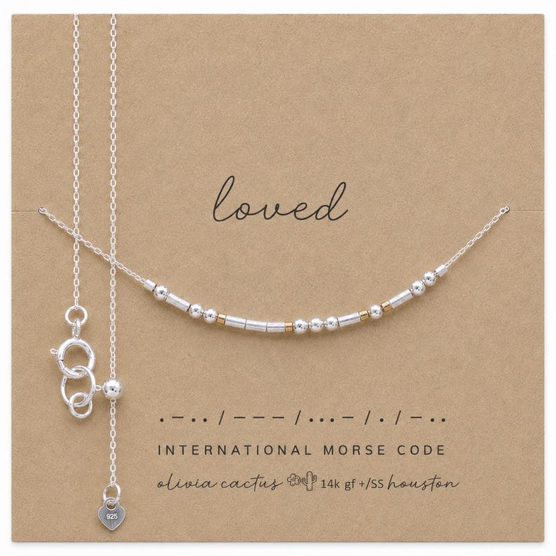 Custom Sterling Silver Morse Code Necklace, Hidden Message, Loved or Personalized Birthday Gift image 1