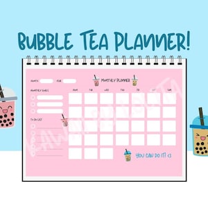 Kawaii Bubble Tea Themed | Monthly, Daily, Weekly Calendar | Printable | PDF