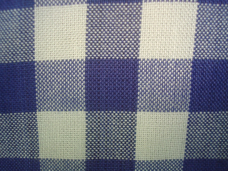 Blue White Fabric Vintage Natural Fabric Medium Check Etsy
