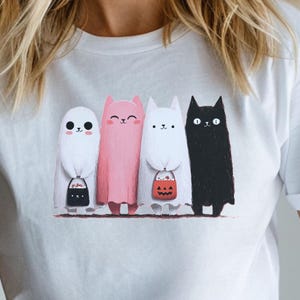 Halloween Cat Shirt, Cats Halloween Shirt, Ghost Cat Shirts, Halloween Ghost Cat Cute Cats Lover Shirt, Black Cat Shirt, Spooky Cat Apparel