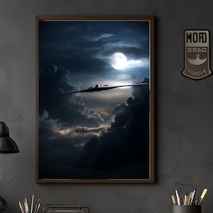 B2 Stealth Bomber Poster of Military Airplane Flying At Night Gift for MAGA Air Force Memorabilia
