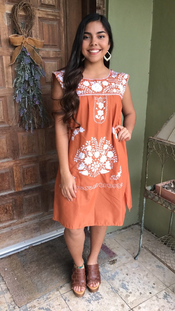 burnt orange mini dress