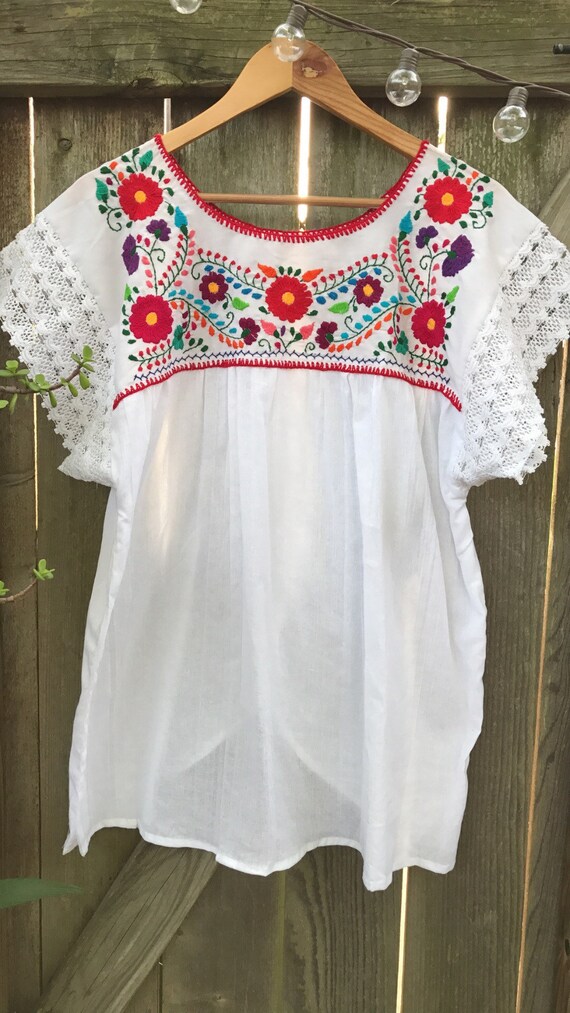 Mexican Blouse Embroidered Off Shoulder Ivory Lace Beige cinco de mayo OSFM