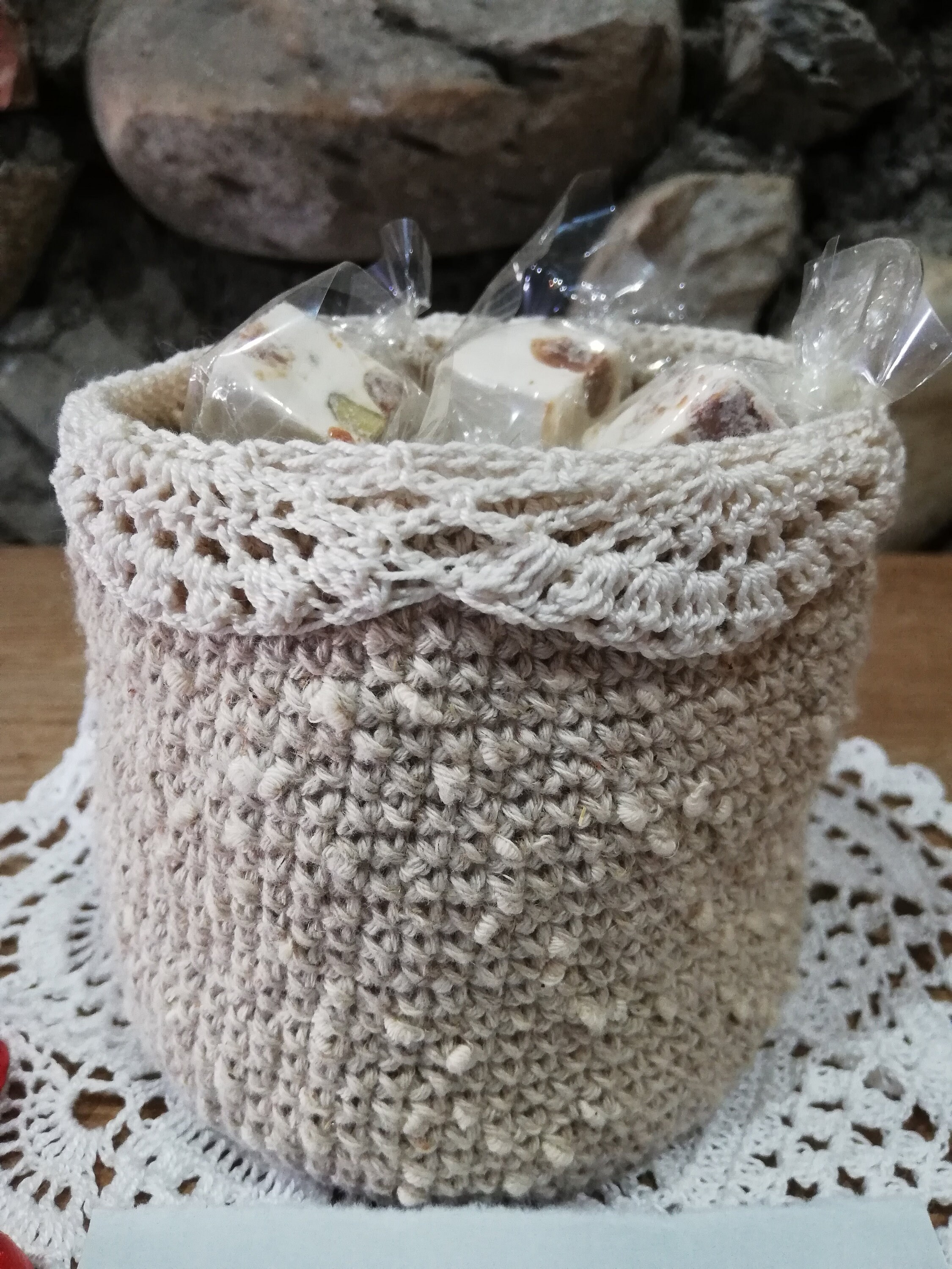 Corbeille Fil de Coton et Dentelle Crocheté Main