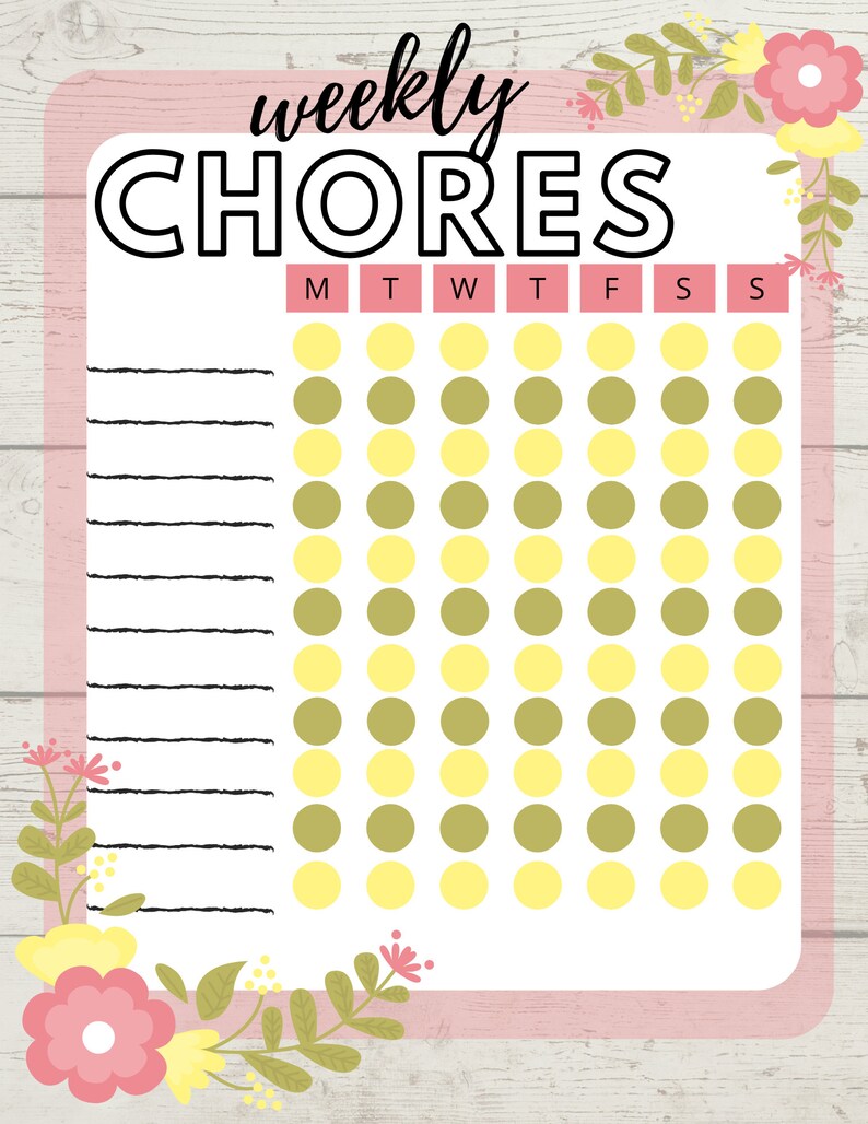 Weekly Chore Chart - Etsy