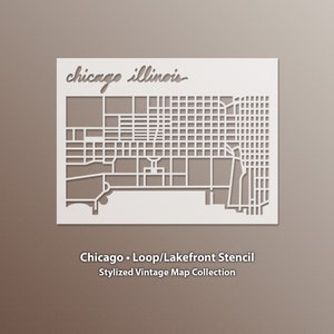 Chicago, pochoir de carte Loop/Lakefront, collection de cartes stylisées vintage