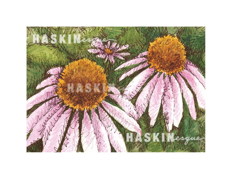 Mixed media watercolor colored pencil ink art pink Etsy