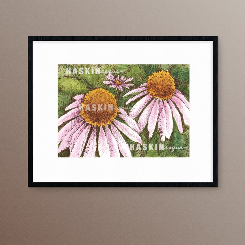 Mixed media watercolor colored pencil ink art pink Etsy