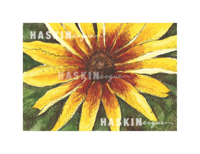 Mixed media watercolor colored pencil ink art sunflower Etsy
