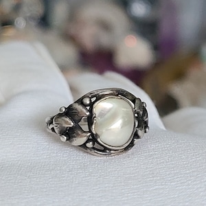 Antique Art Nouveau Baroque Pearl Ring Sterling Silver Ivy
