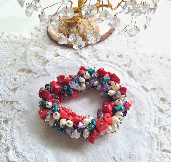 Vintage Cha Cha bracelet Coral Turquoise Pearl Am… - image 10