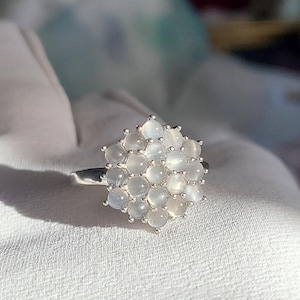 Moonstone Flower Cluster Ring Sterling Silver