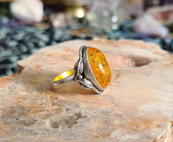Vintage honey amber ring art nouveau sterling sil… - image 4