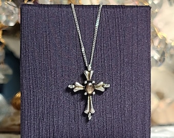 Black Star Sapphire Cross Necklace Sterling Silver Vintage