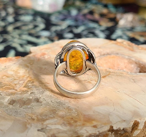 Vintage honey amber ring art nouveau sterling sil… - image 8