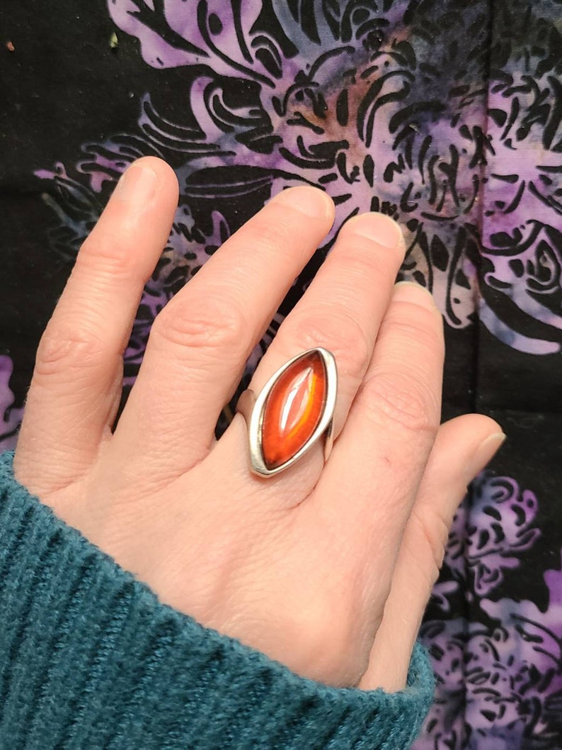 Vintage Baltic Amber Sterling Silver Ring Natural Gemstone