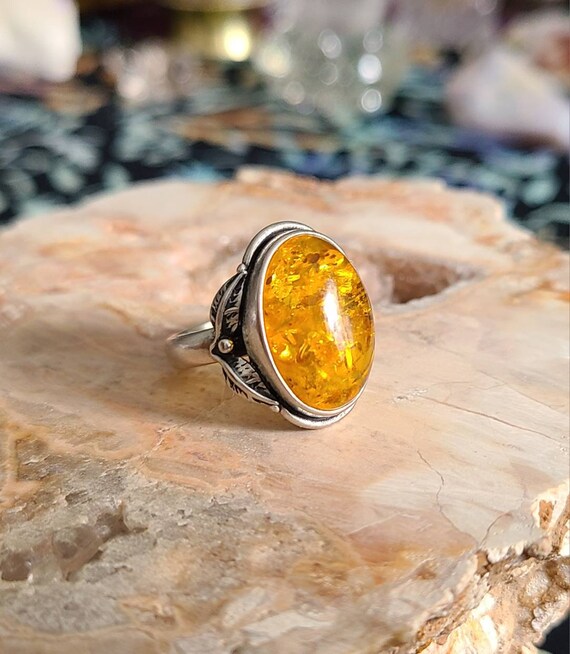 Vintage honey amber ring art nouveau sterling sil… - image 10