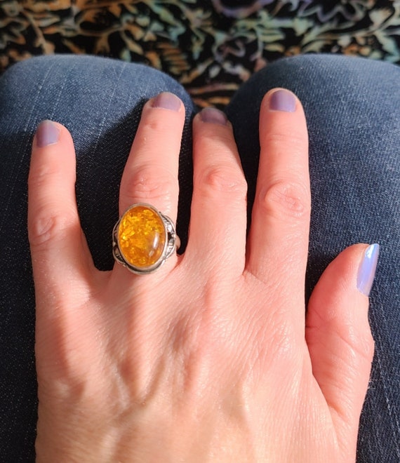 Vintage honey amber ring art nouveau sterling sil… - image 5