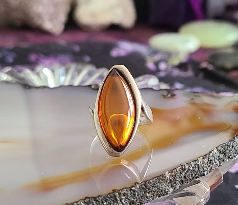 Vintage Baltic Amber Sterling Silver Ring Natural Gemstone