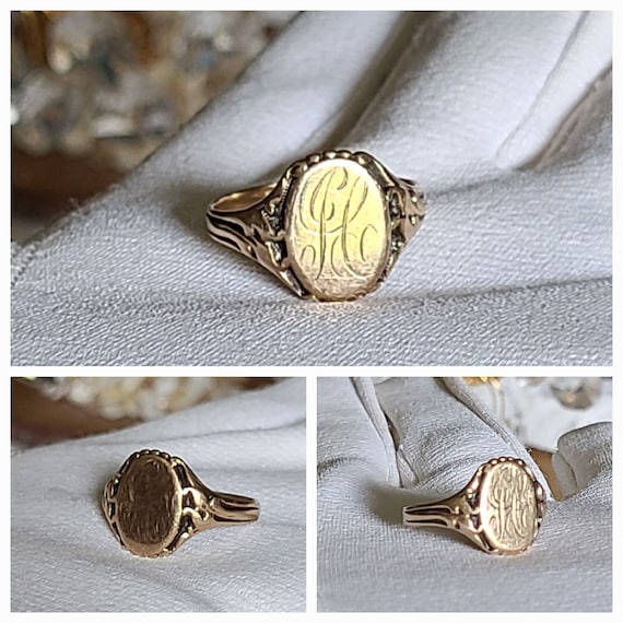 Art Nouveau Signet Ring 14K Yellow Gold - image 4