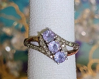 Tanzanite diamond pave bypass ring 10K rose gold sterling silver
