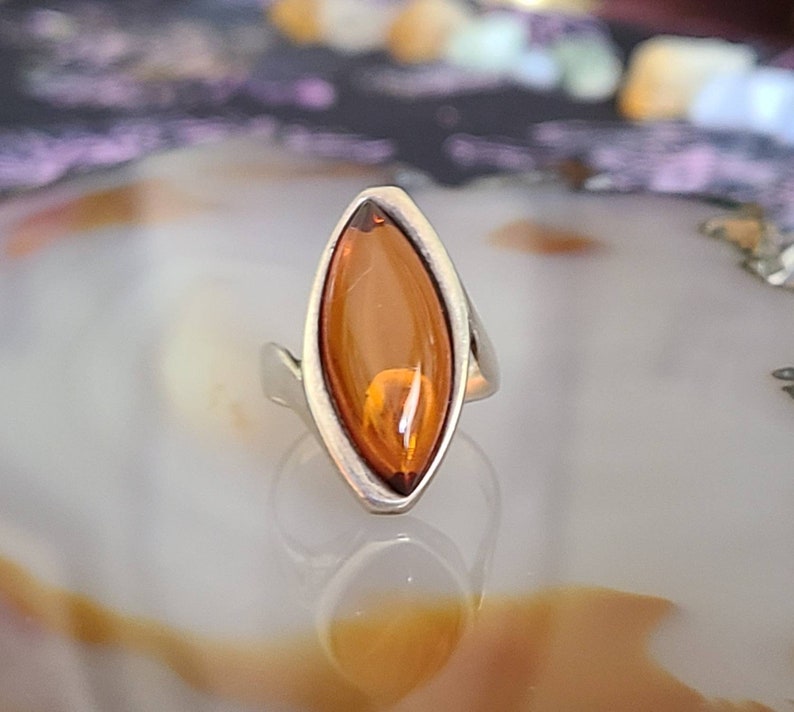 Vintage Baltic Amber Sterling Silver Ring Natural Gemstone