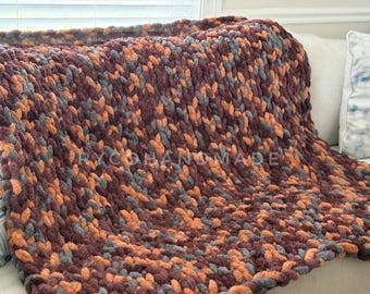 Burgundy / Tan Throw Blanket | Knit Blanket