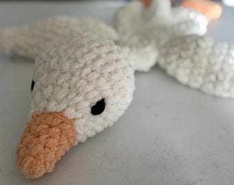 Crochet Goose Plush – Handmade Nursery Goose – 22” Tall – Soft Chenille Stuffed Animal – Baby Shower Gift – Yarn Eyes