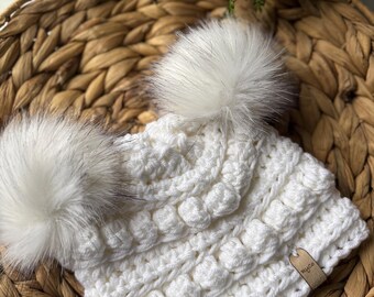 White Beanie | Infant sizes | Double Pompom