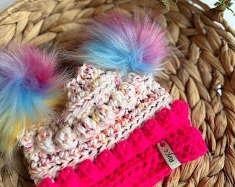 Confetti Beanie | Infant sizes | Double Pom