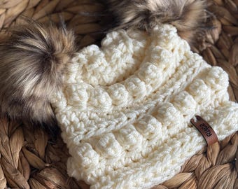 Ivory Beanie | Infant sizes | Double Pompom