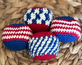 Crochet Hacky Sack / Foot Bag – Handmade Fidget Toy & Outdoor Game - Patriotic
