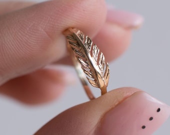 14K Rose Gold Feather Ring | Feather Gold Ring | 14K Rose Gold Ring | Dainty Ring | Dainty Gold Ring | Statement Ring | Promise Ring