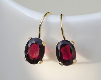 14K Gold Garnet Earrings - Garnet Drop Earrings - 14K Gold  Earrings - Natural Garnet Earrings - Garnet Gold Earrings - Red Garnet Earrings