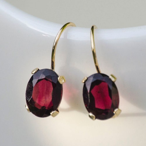 14K Gold Garnet Earrings Garnet Drop Earrings 14K Gold - Etsy