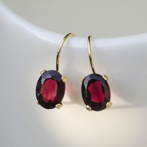 14K Gold Garnet Earrings - Garnet Drop Earrings - 14K Gold  Earrings - Natural Garnet Earrings - Garnet Gold Earrings - Red Garnet Earrings